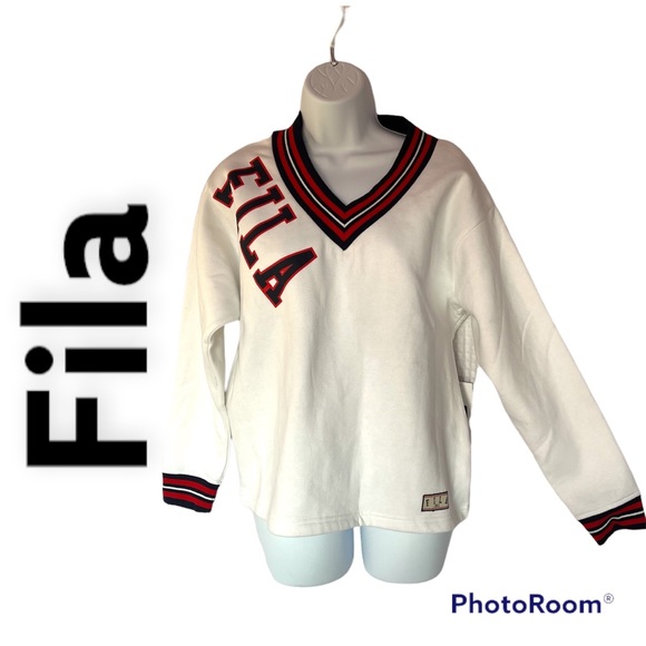 Fila Other - Fila men white victory Sweatshirt long sleeve v neck pull on style Sz medium